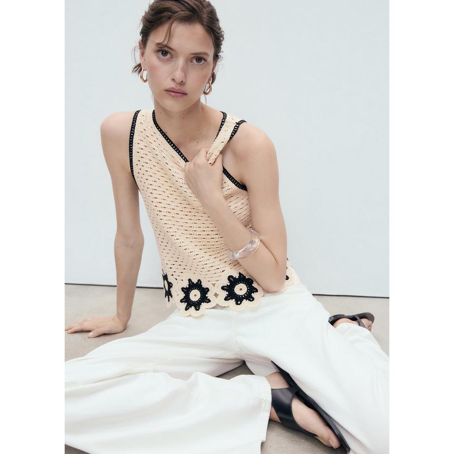 MANGO Fleur Top en Crochet Tricoté  