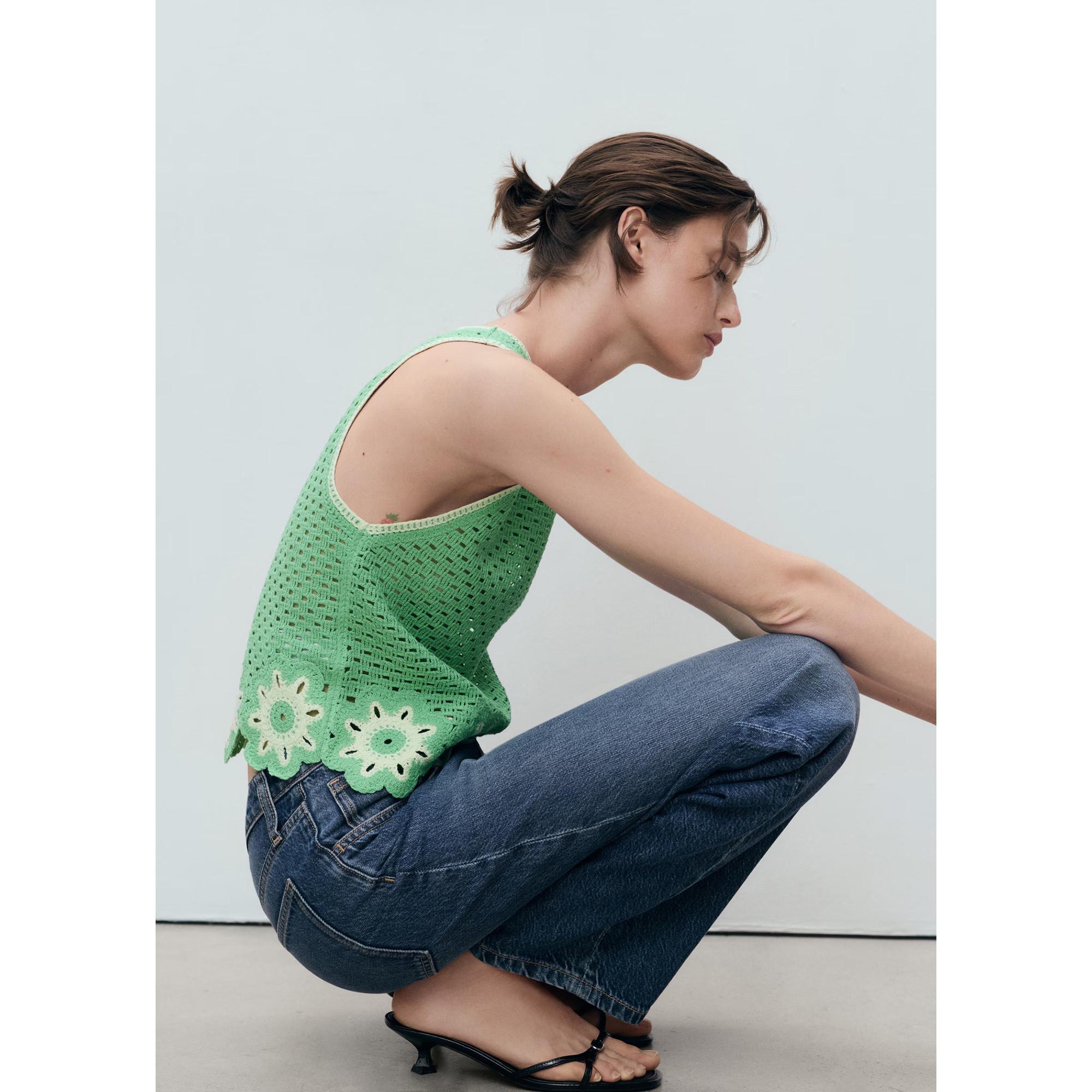 MANGO Fleur Top en Crochet Tricoté  