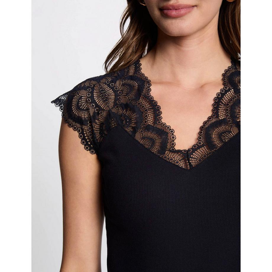 MORGAN T-Shirt Col V Bordure Dentelle  