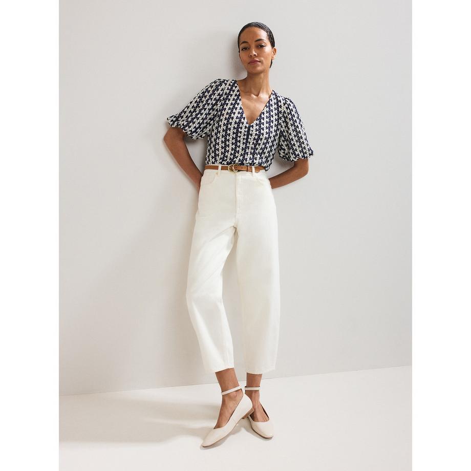 Phase Eight Gemustertes V-Ausschnitt Kurzarm Top  