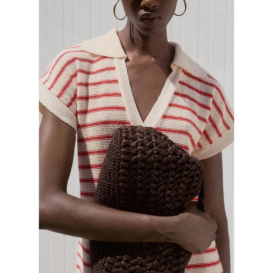 MANGO TUNIS Gestreiftes Strick Maxikleid  