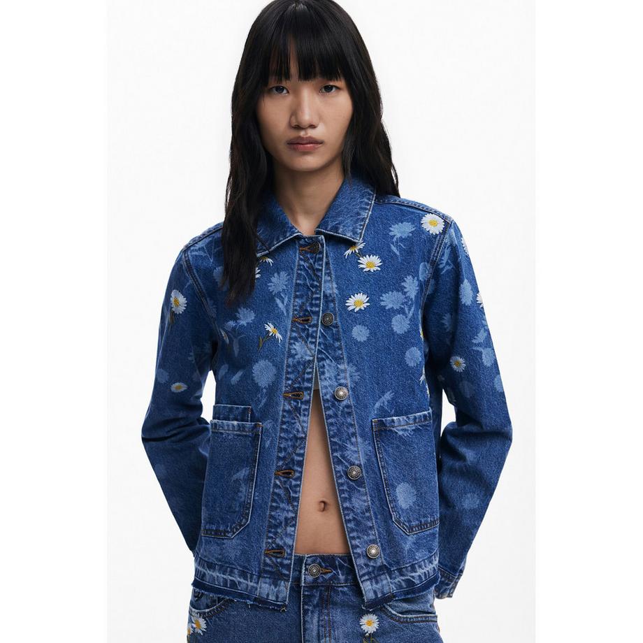 Desigual Jeansjacke mit Blumenstickerei  