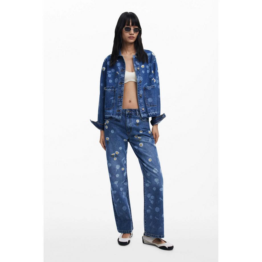 Desigual Jeansjacke mit Blumenstickerei  
