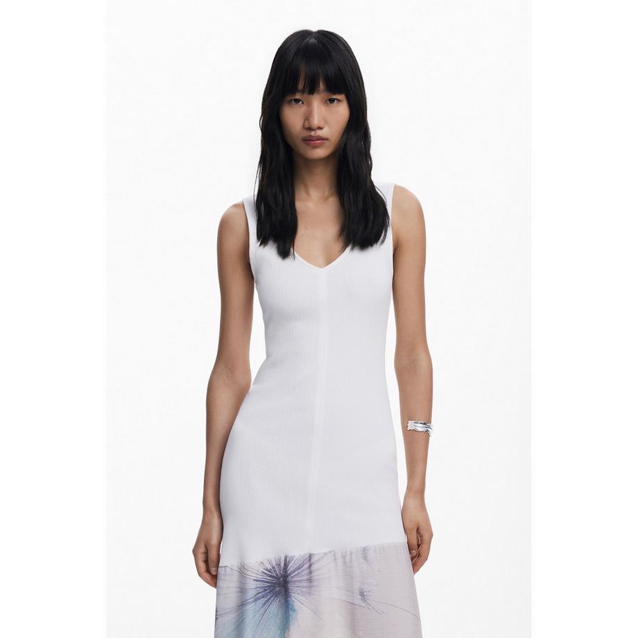 Desigual Ärmelloses V-Ausschnitt Kleid mit bedrucktem Saum  