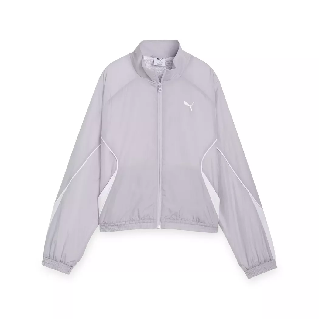Trainingsjacke PUMA "PUMA Sport Relaxed Jacke mit Reißverschluss Damen", Damen, Gr. XS, vibrant silber gray, Obermaterial: 100% Nylon; Futter: 100% Polyester; Einsatz: 100% Polyester; Seitentasche – Oben: 100% Polyester, Jacken Trainingsjacke