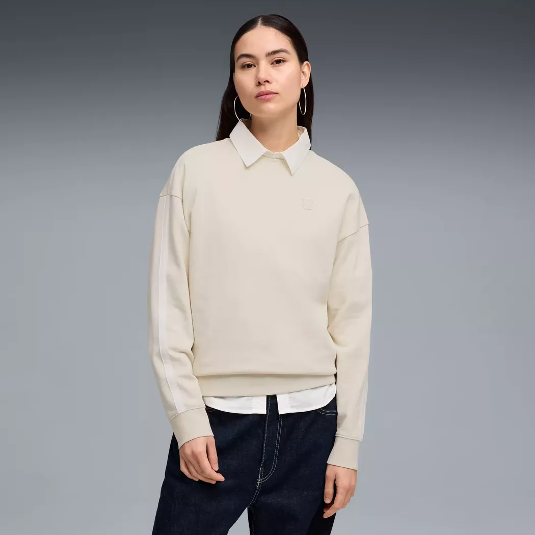 Langarmshirt PUMA "CLASS RELAXED HALF-ZIP CREW", Damen, Gr. XL, alpine snow, Sweatware, Obermaterial: 68% Baumwolle, 32% Polyester, unifarben, relaxed fit kurz, Shirts Langarmshirt, mit Stehkragen, mit Reißverschluss, mit Eingrifftaschen