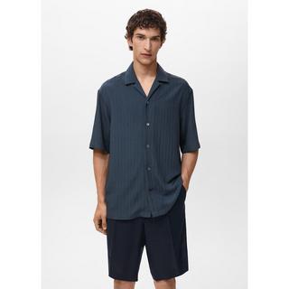 Mango Man Camicia a maniche corte a righe con colletto bowling  