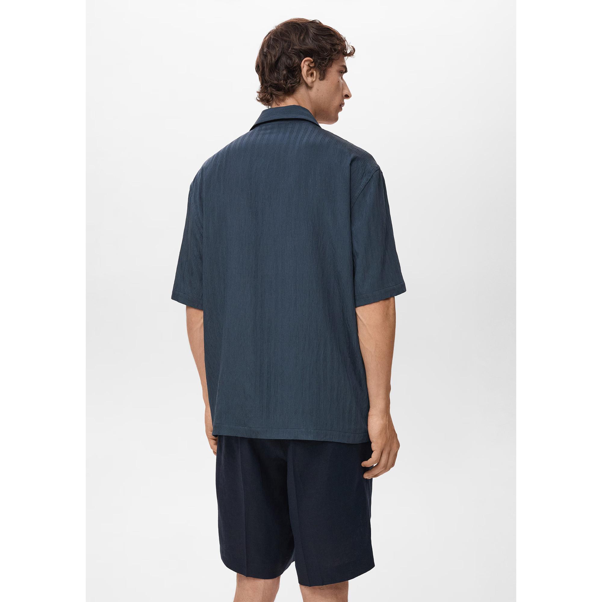 Mango Man Camicia a maniche corte a righe con colletto bowling  