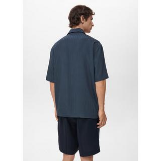 Mango Man Camicia a maniche corte a righe con colletto bowling  