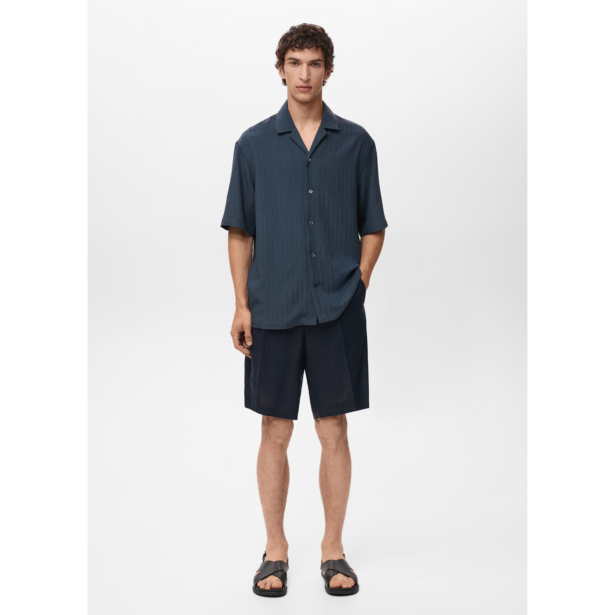 Mango Man Camicia a maniche corte a righe con colletto bowling  