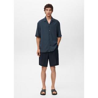 Mango Man Camicia a maniche corte a righe con colletto bowling  