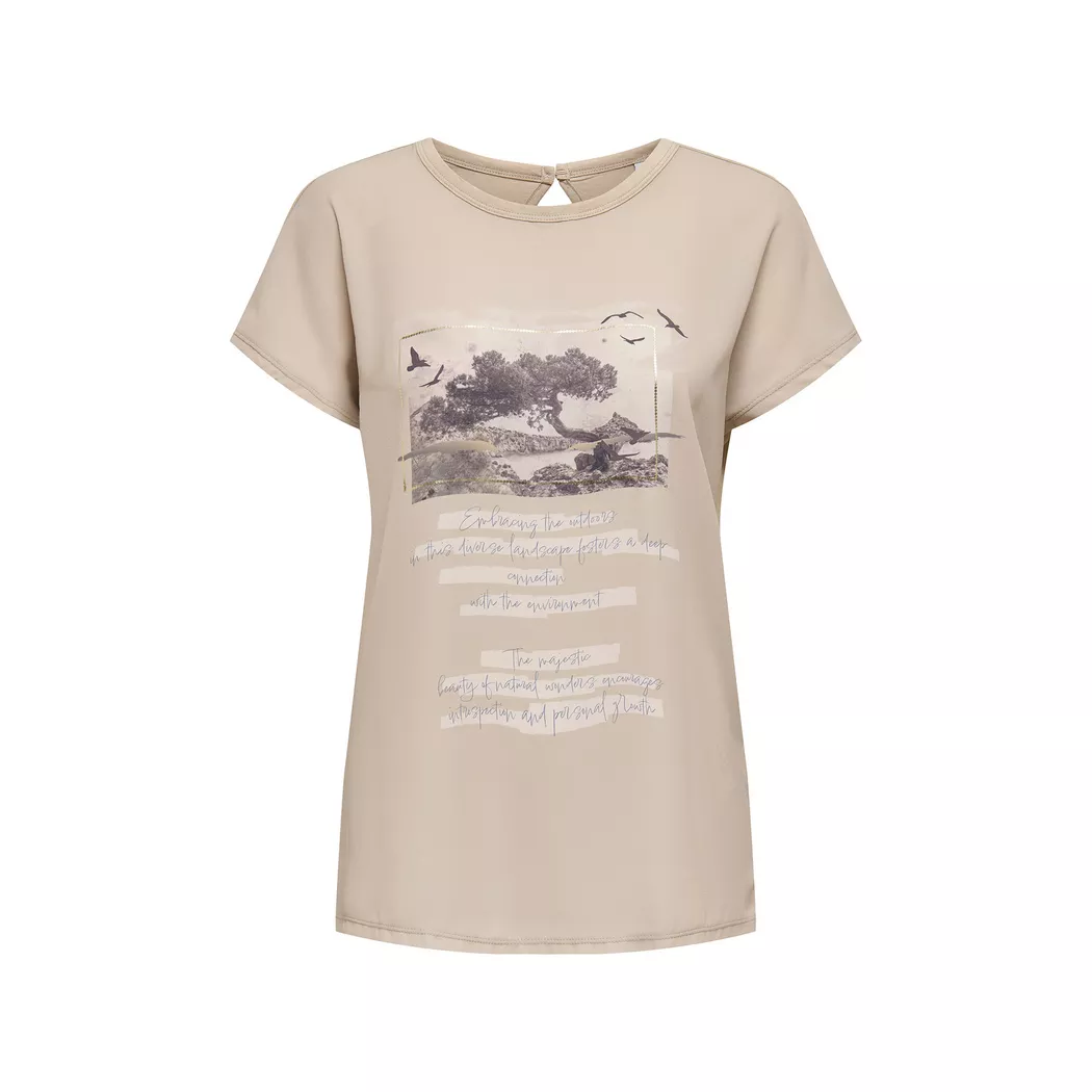 Kurzarmshirt ONLY "ONLJANY S/S O-NECK PRINT TOP BOX JRS", Damen, Gr. XS, pumice stone print:janey journey, Jersey, Obermaterial: 53% Viskose, 47% Nylon, normal, Rundhals, angesetztes Bündchen, Shirts, Viskosemischung, regular fit, Rundhals 2