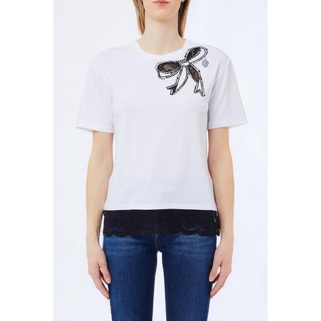 LIU JO T-Shirt Bordo Pizzo Fiocco Applicato  