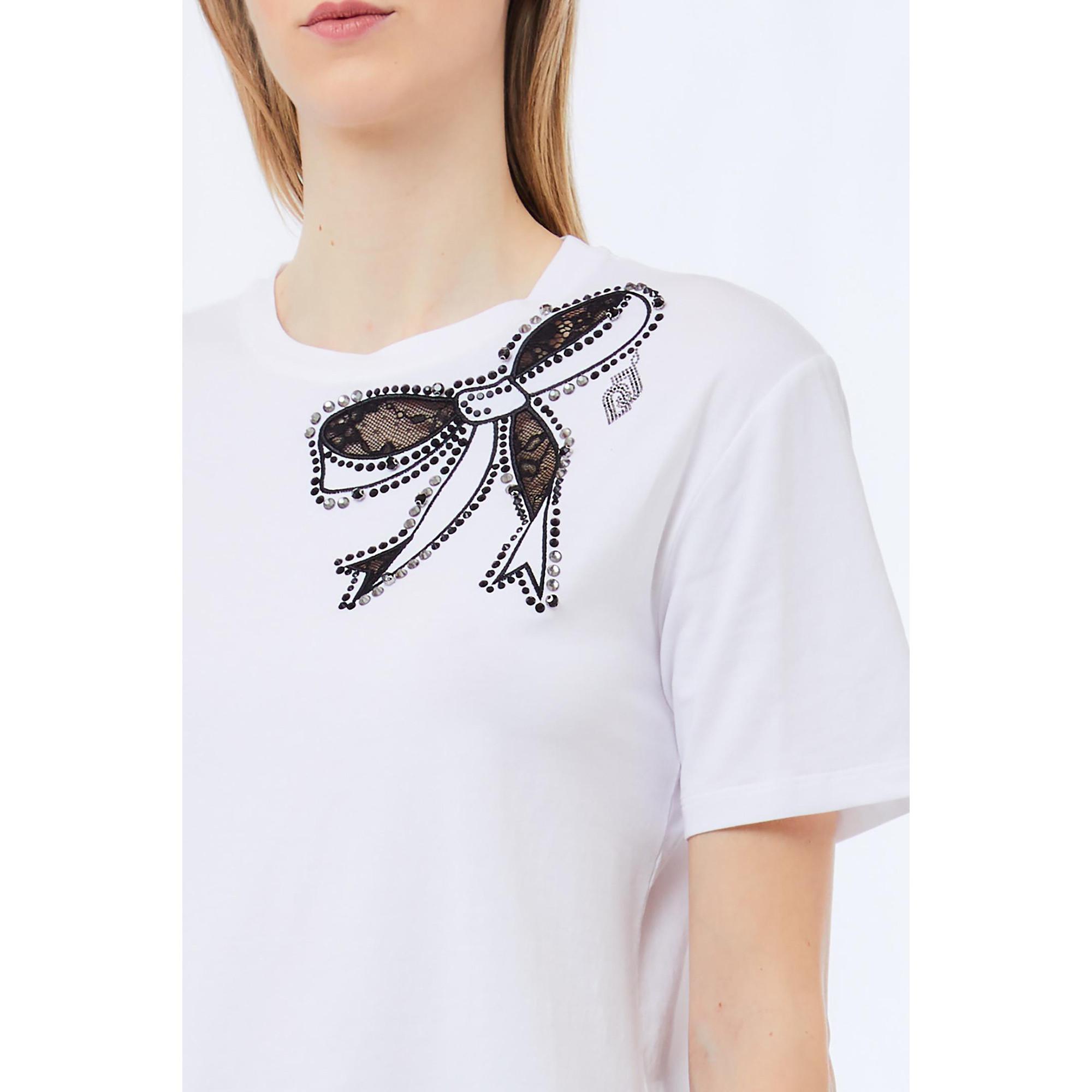 LIU JO T-Shirt Bordo Pizzo Fiocco Applicato  