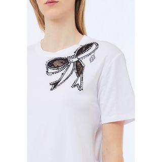 LIU JO T-Shirt Bordo Pizzo Fiocco Applicato  