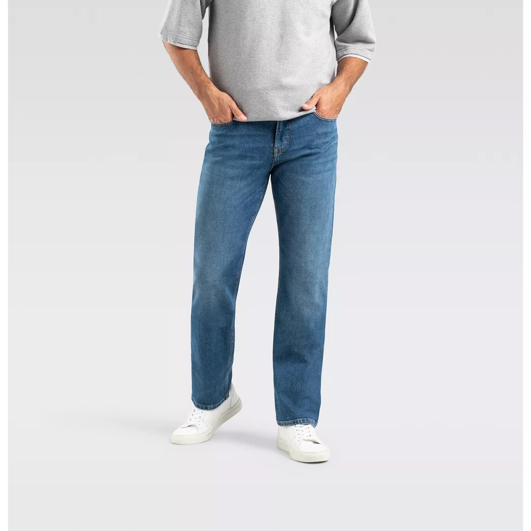 Regular-fit-Jeans MAC "Rick", Herren, Gr. 32, Länge 32, blau (dunkelblau authentic wash), Denim/Jeans, Obermaterial: 99% Baumwolle, 1% Elasthan, unifarben, regular fit knöchellang, Jeans, im Five-Pocket Style