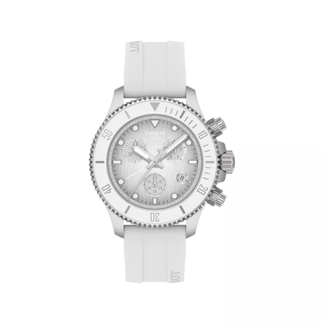 Tissot Seastar 1000 Quartz Chronograph White Dial Silicone Strap Men's Watch T120.217.17.011.00 silver  male