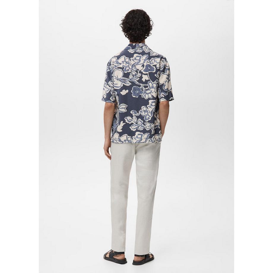 Mango Man Camicia Maniche Corte Fiori Crinkle  