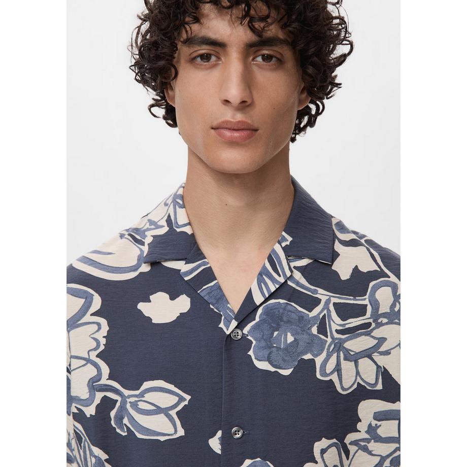 Mango Man Camicia Maniche Corte Fiori Crinkle  