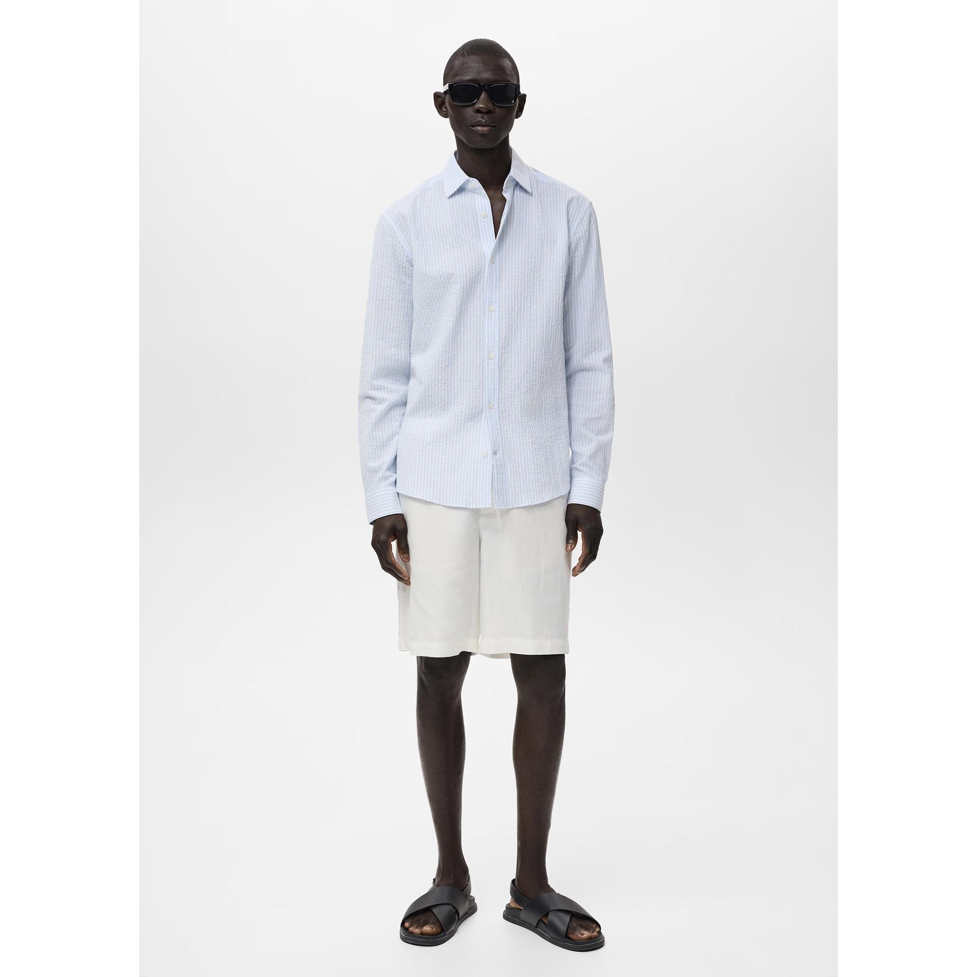 Mango Man Camicia a Righe Maniche Lunghe  