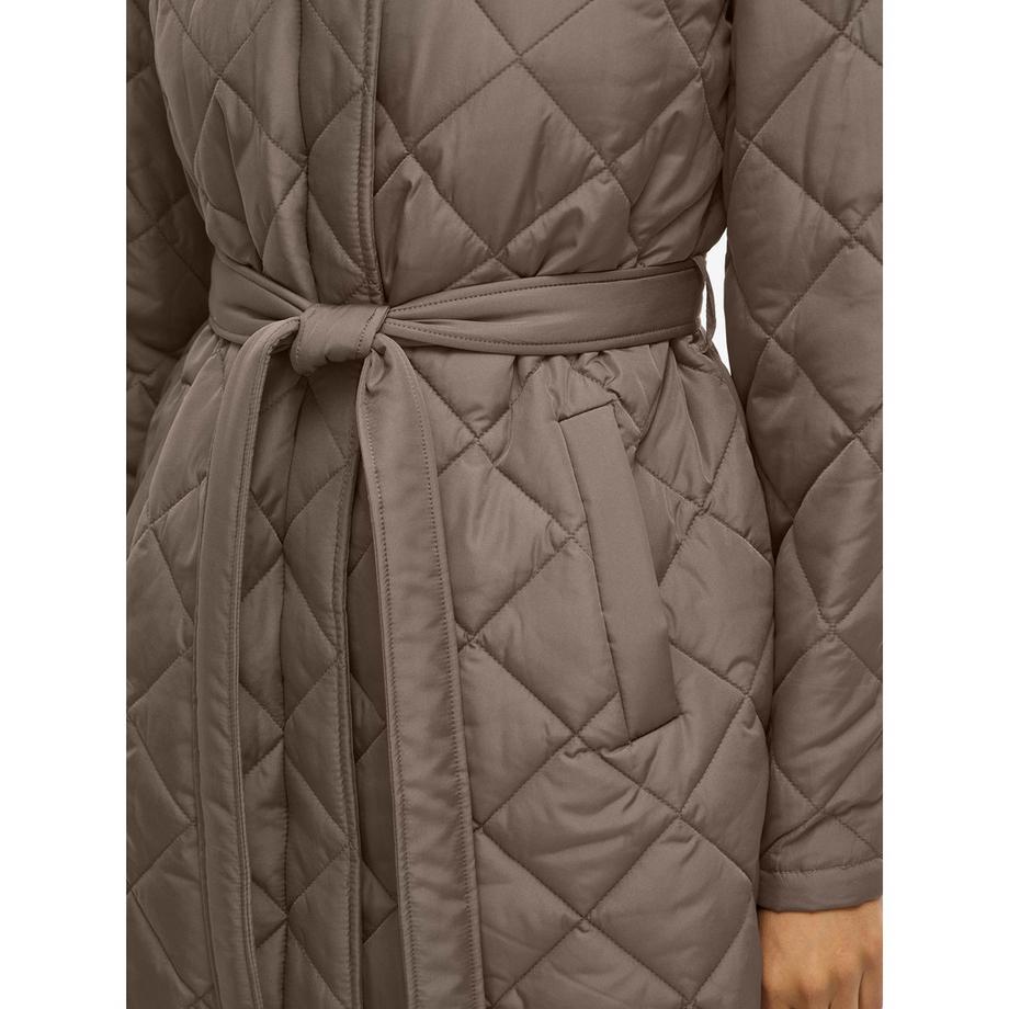 VILA Vikante Cappotto Trapuntato con Cappuccio e Cintura  