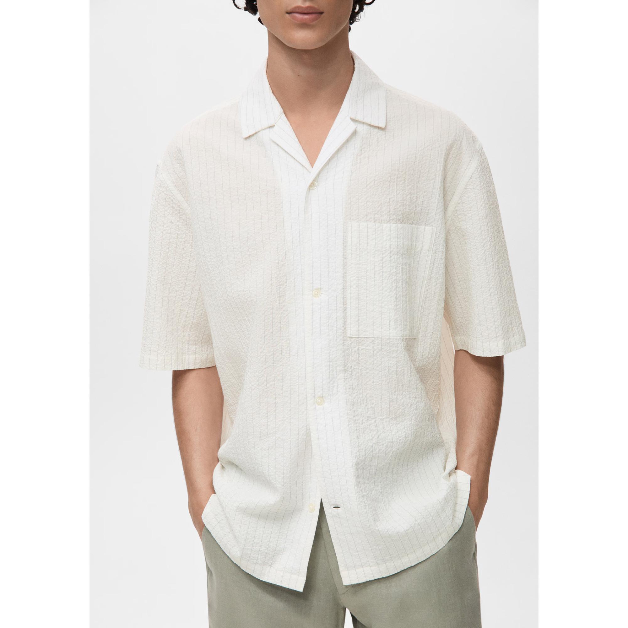 Mango Man Camicia Maniche Corte Righe Sottili Regular Fit  