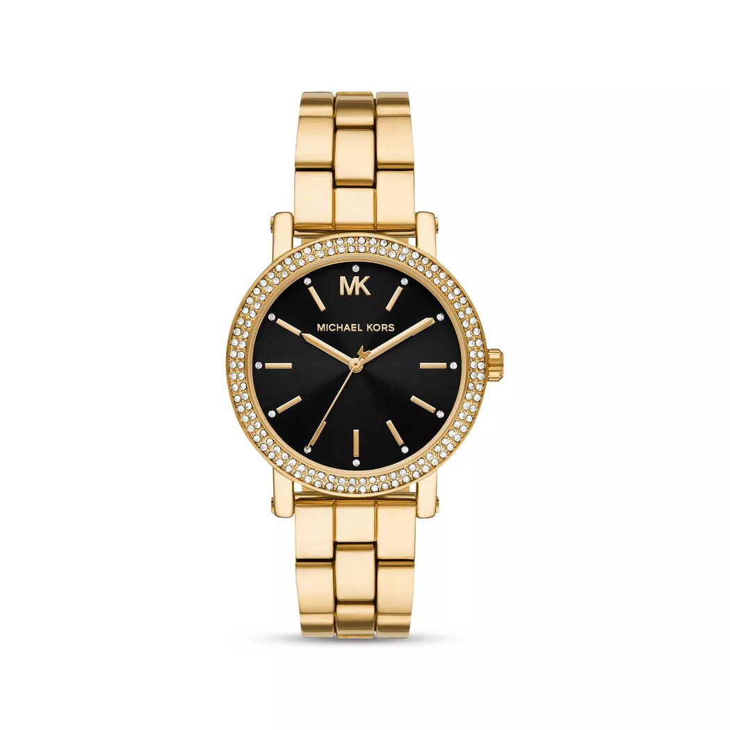 Quarzuhr MICHAEL KORS "COREY", gelbgoldfarben, Armbanduhren, Damen, Quarzuhr, Armbanduhr, Damenuhr, Edelstahlarmband, analog, Glassteine