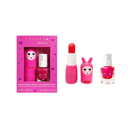 inuwet  Coffret duo baume à lèvres parfum cerise et vernis parfum fraise 