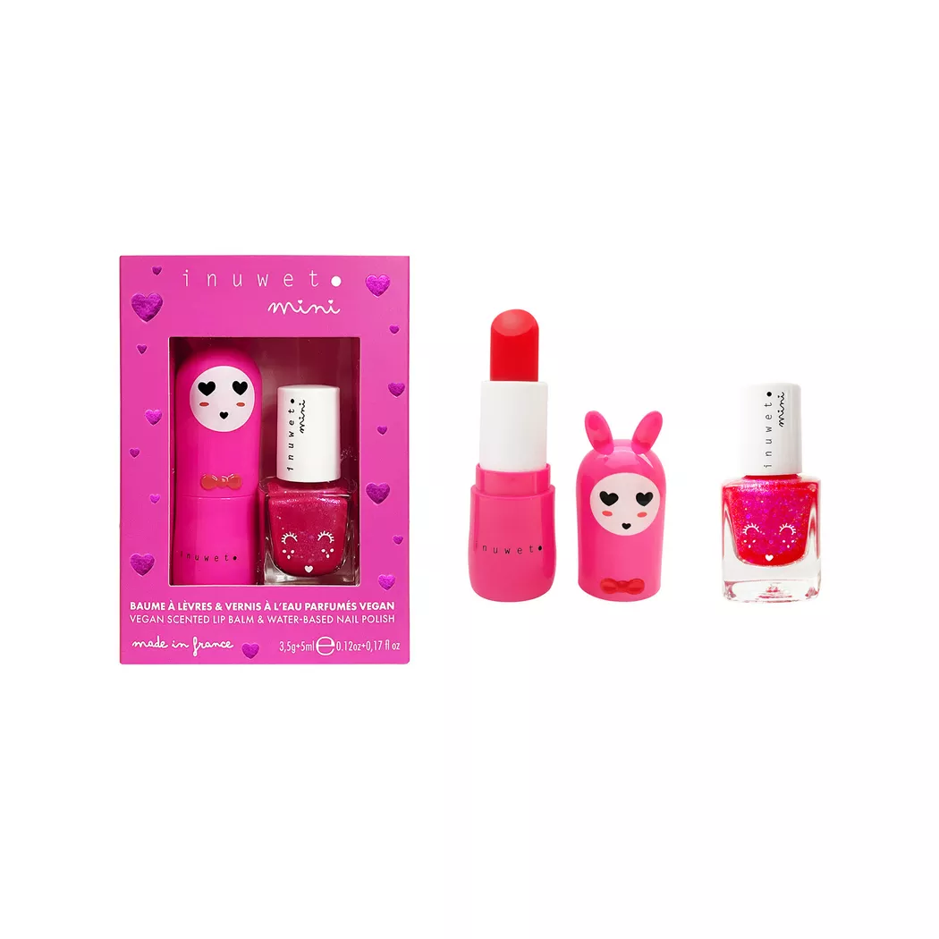 Inuwet Mini Coffret Baume à Lèvres 3,5 g Cerise + Vernis Parfumé à l'Eau 5 ml Fraise - Coffret 2 produits