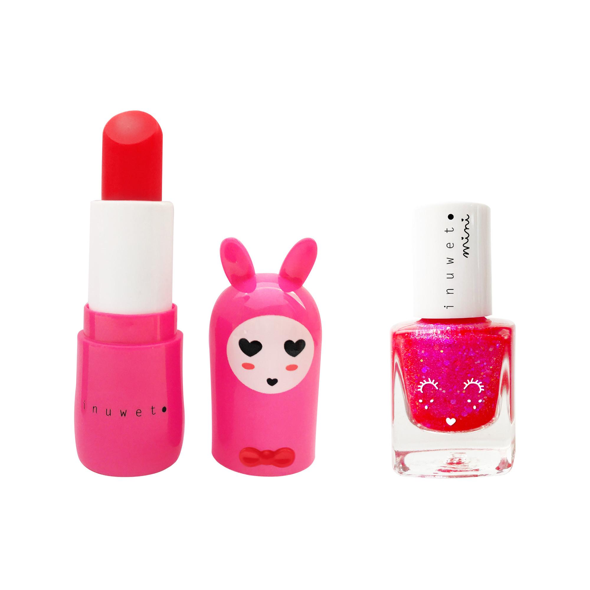 inuwet  Coffret duo baume à lèvres parfum cerise et vernis parfum fraise 