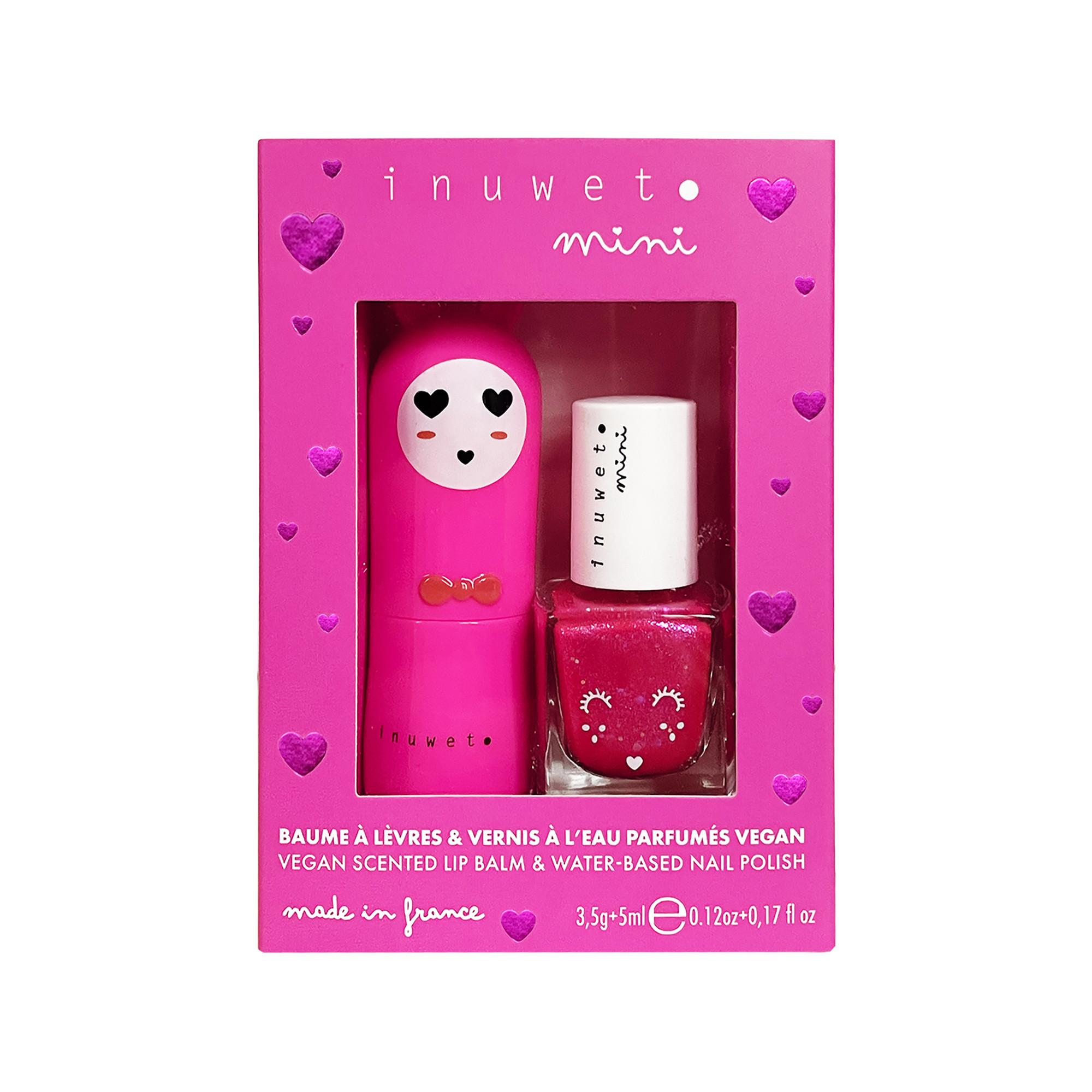 inuwet  Coffret duo baume à lèvres parfum cerise et vernis parfum fraise 