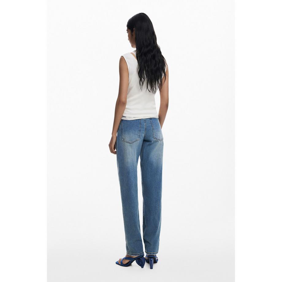 Desigual T-shirt Sans Manches Côtelé avec Détail en Dentelle  