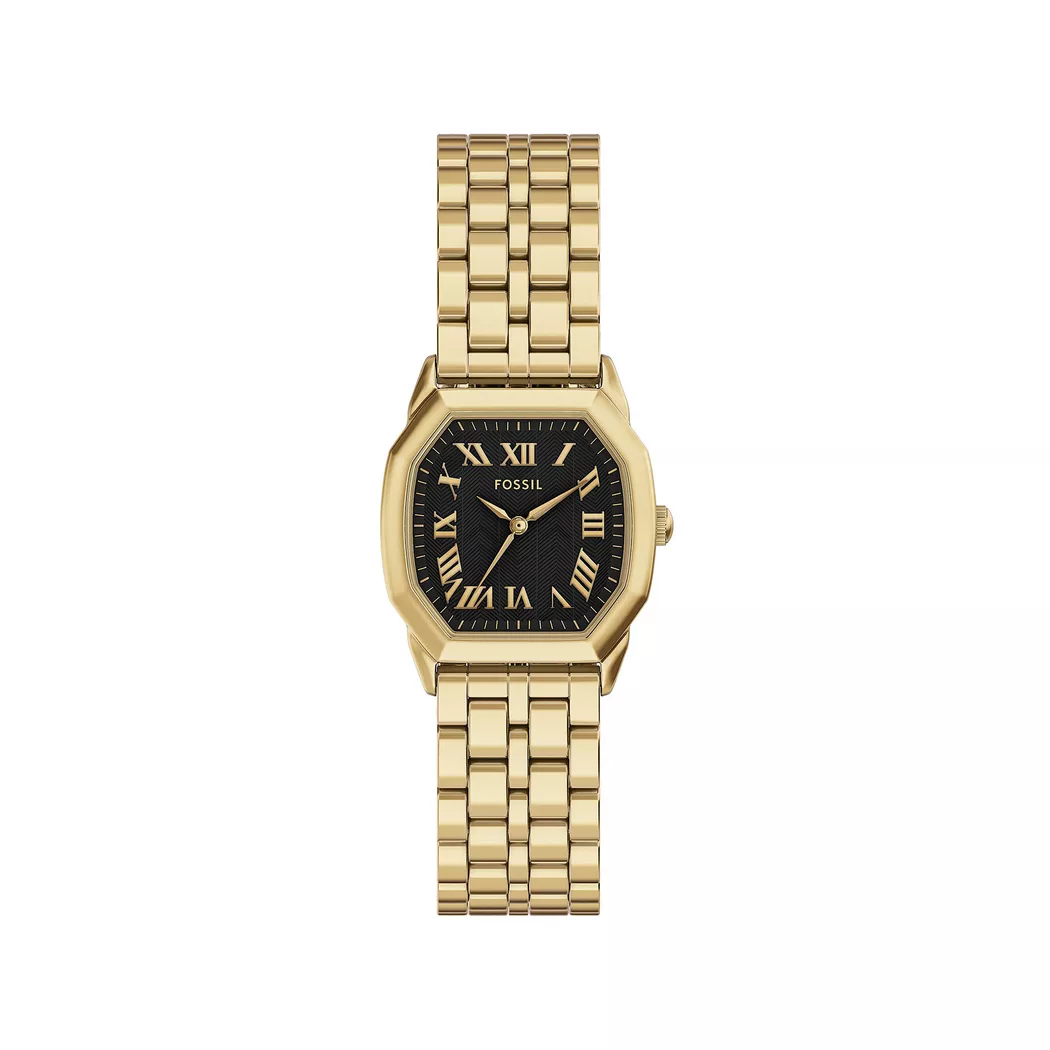 Quarzuhr FOSSIL "HARLOW", gold (gelbgoldfarben, schwarz), Armbanduhren, Damen, Quarzuhr, Armbanduhr, Damenuhr, Edelstahlarmband, analog