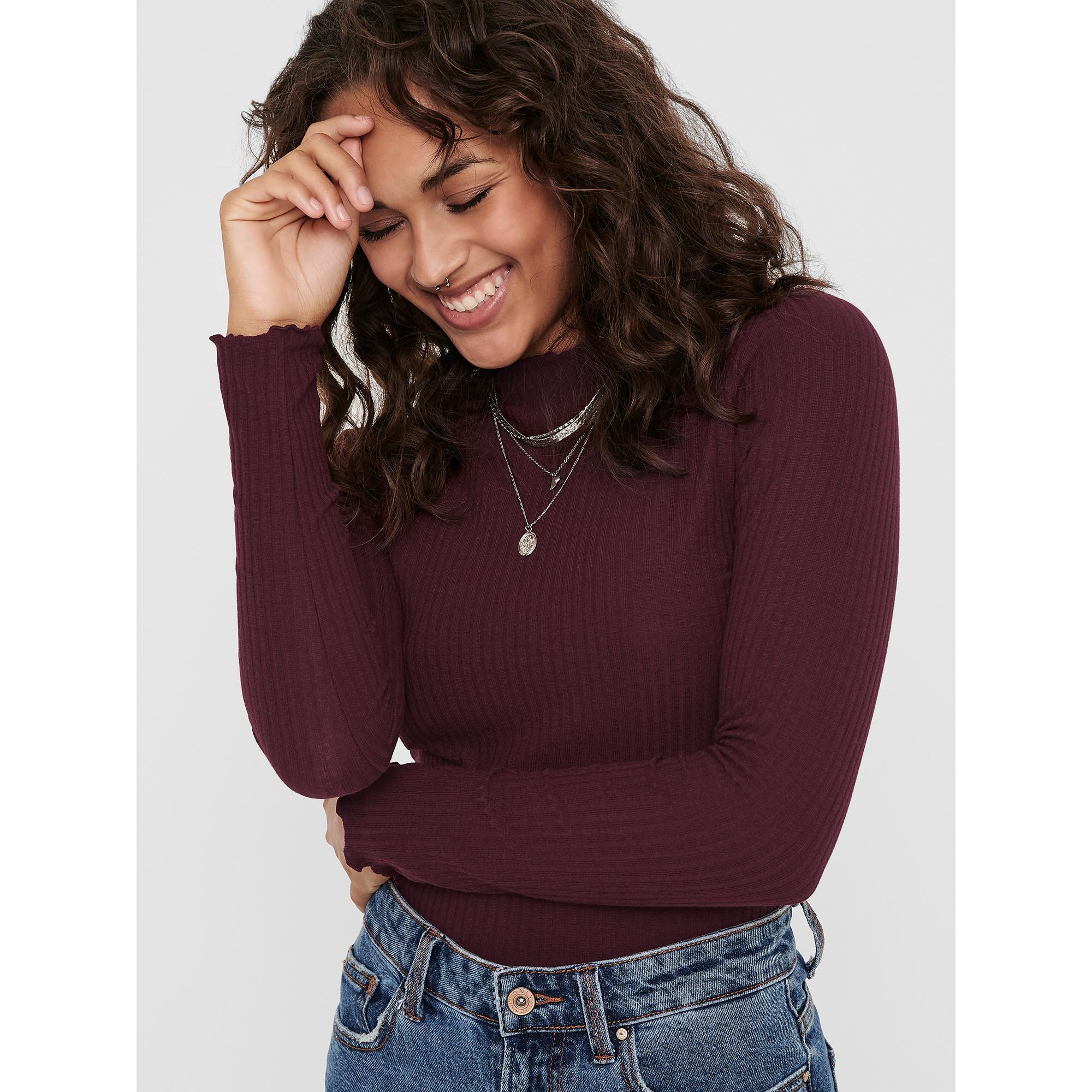 ONLY Langarm Geripptes Stehkragen T-Shirt  