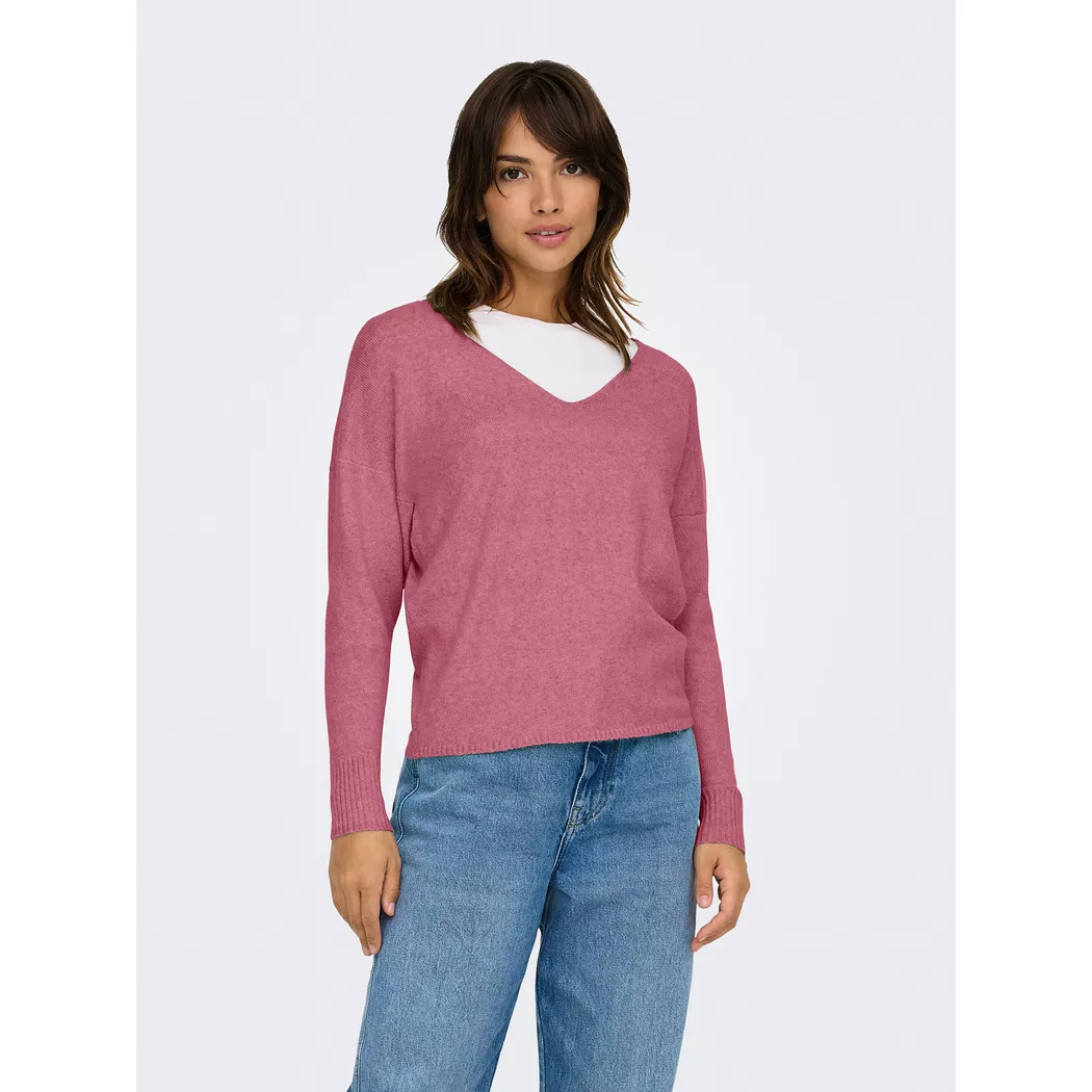 Strickpullover ONLY "ONLADALINE L/S SHORT PULLO KNT NOOS", Damen, Gr. S, rosa (tea rose detail:with melange), Strick, Obermaterial: 80% Viskose, 20% Nylon, meliert, regular fit normal, U-Boot-Ausschnitt, Rippstrickbündchen, Pullover Strickpullover, Viskos