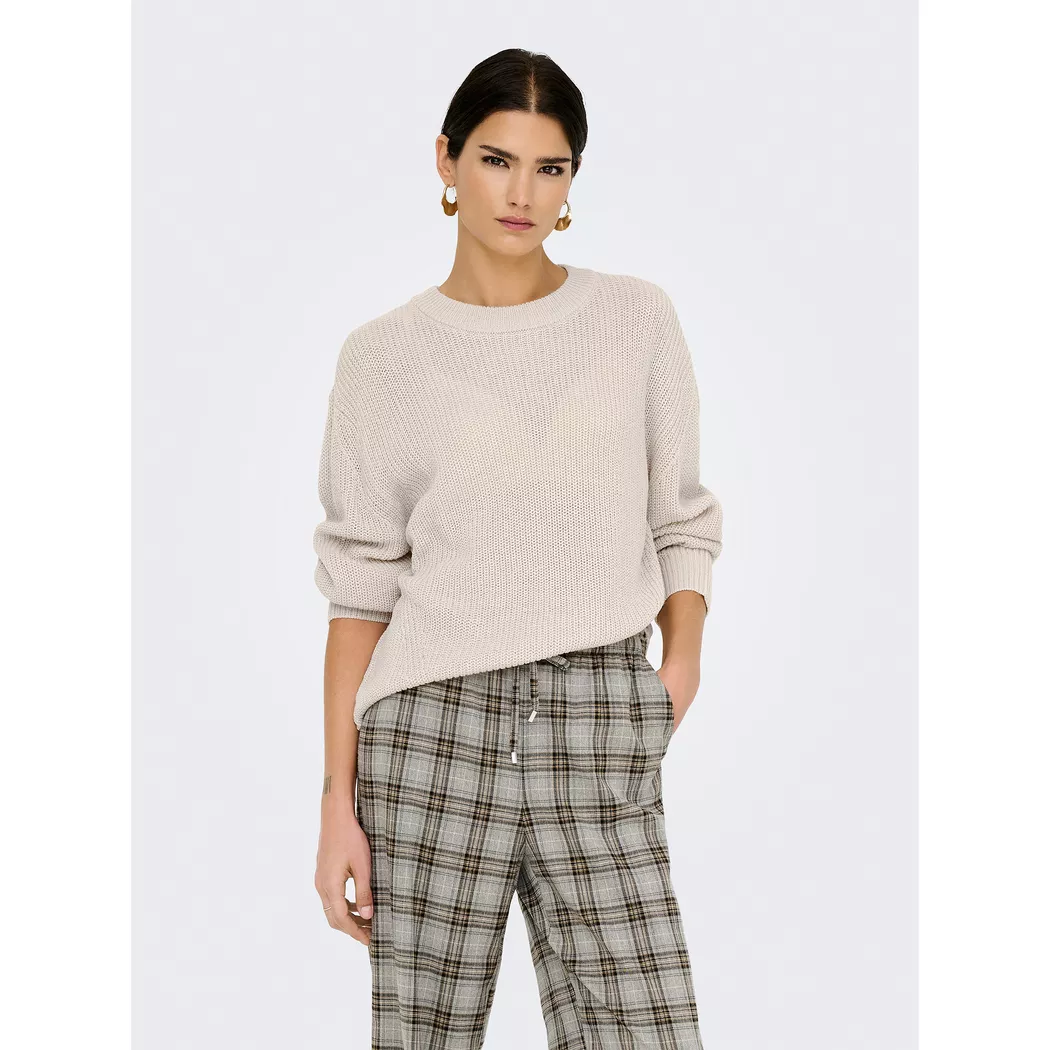 Strickpullover ONLY "ONLMILOUZ LS RIB PULLOVER KNT NOOS", Damen, Gr. M, moonbeam, Strick, Obermaterial: 100% Polyacryl, unifarben, hüftlang, Rundhals, Pullover Strickpullover 2