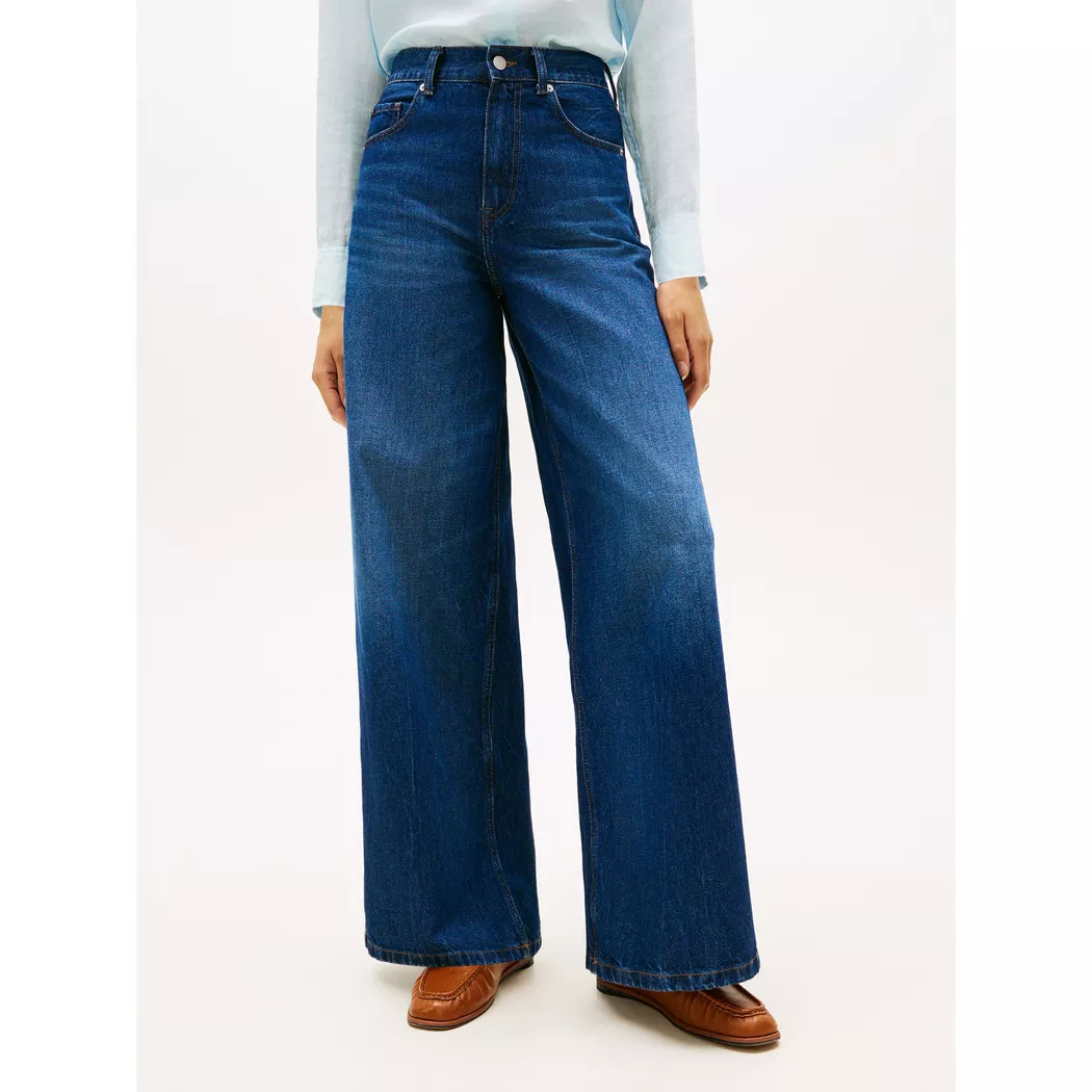 Weite Jeans TOMMY HILFIGER "DNM NEW DOREEN 70'S WIDE LEG HW", Damen, Gr. 28, Länge 32, new doreen, Denim/Jeans, Obermaterial: 100% Baumwolle, unifarben, lässig geschnitten lang, Jeans, Baumwolle, lässig geschnitten, wide fit, high waist
