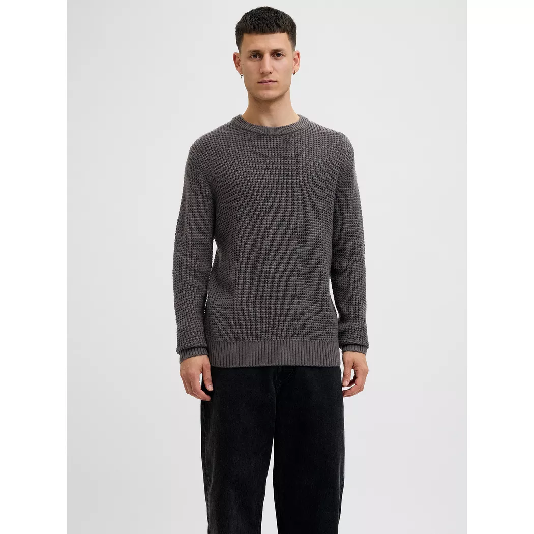 Strickpullover JACK & JONES "JJGLOBAL KNIT CREW NECK", Herren, Gr. M, asphalt, Strick, Obermaterial: 67% Polyacryl, 33% Baumwolle, unifarben, regular fit, Rundhals, Pullover Strickpullover