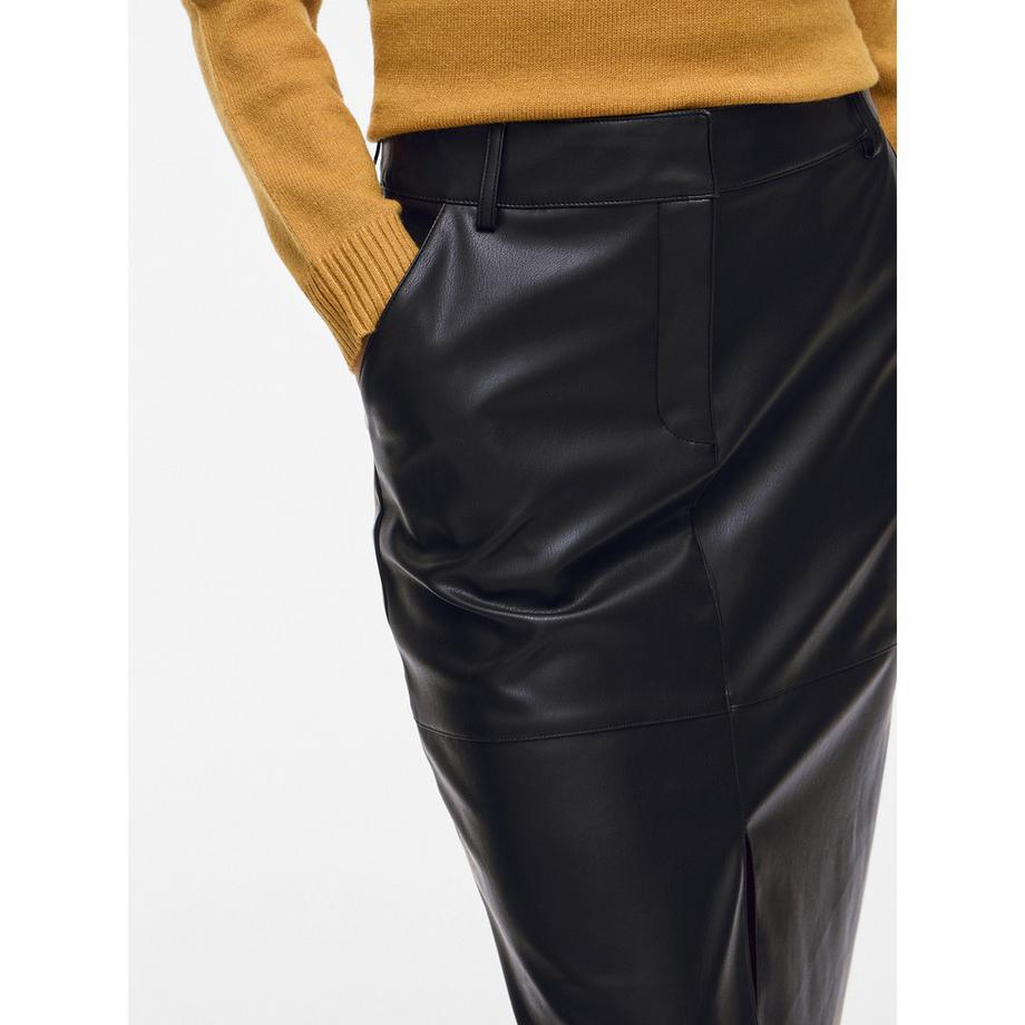 VILA Jupe Midi Enduite avec Fente Frontale  