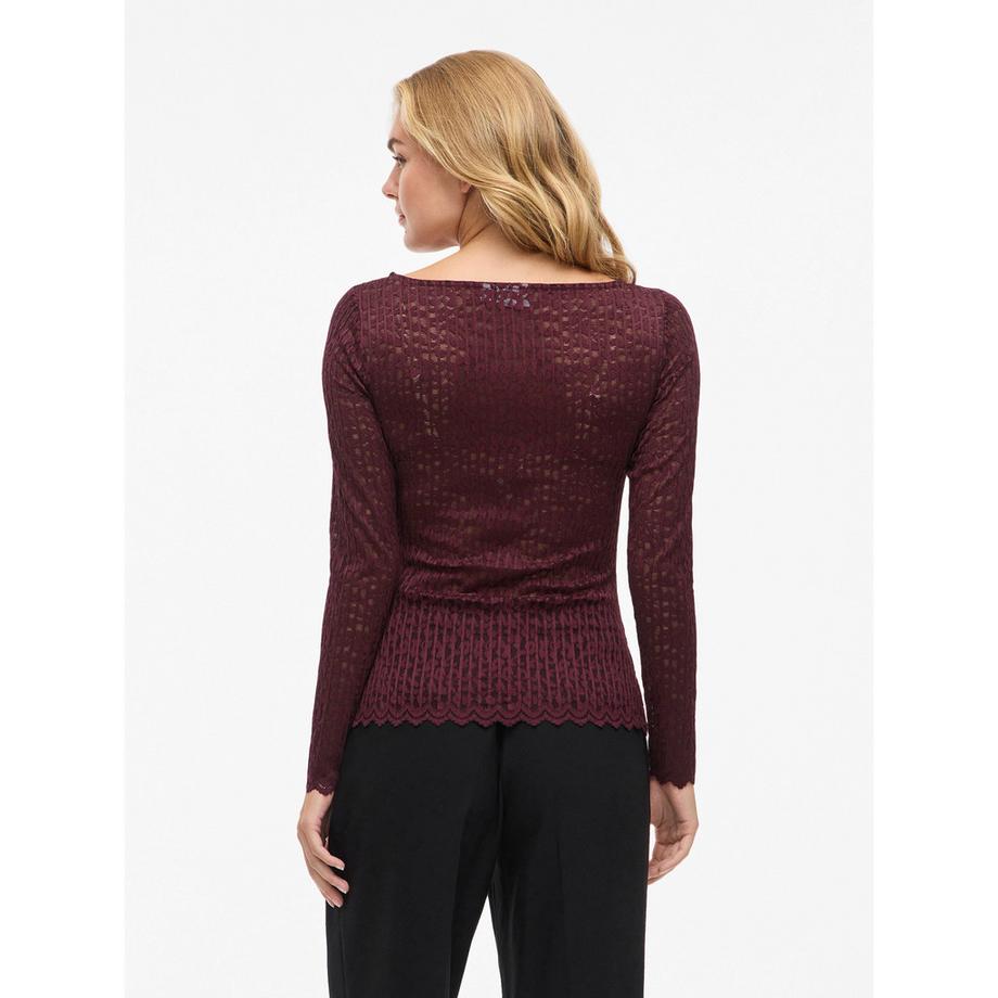 VILA Maniche Lunghe Slim Fit T-Shirt Rete Scollo a Barca  