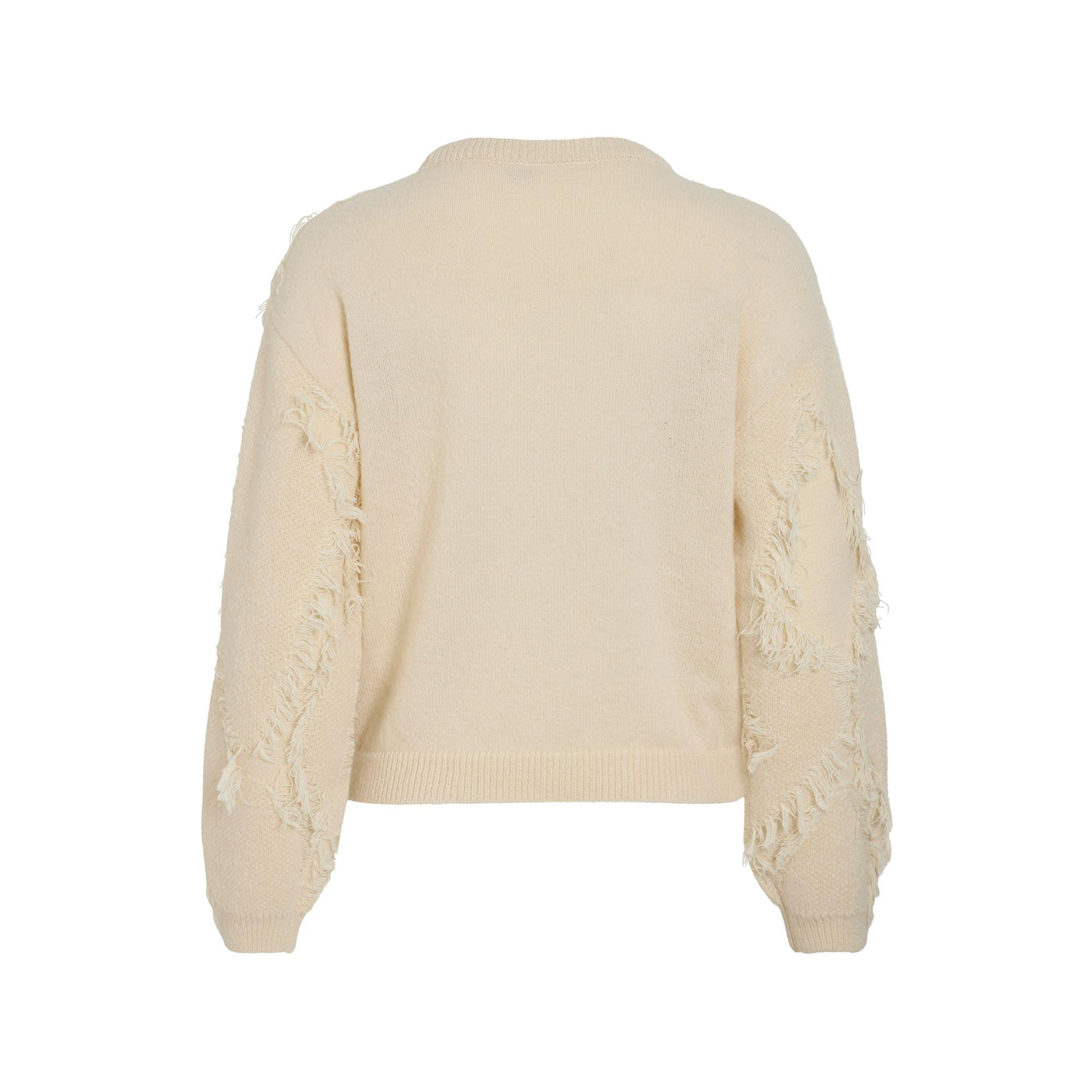 VILA Pullover Col Rond Détail Franges  