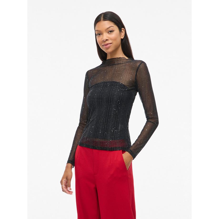 VILA Transparentes Glitzer Langarm T-Shirt  