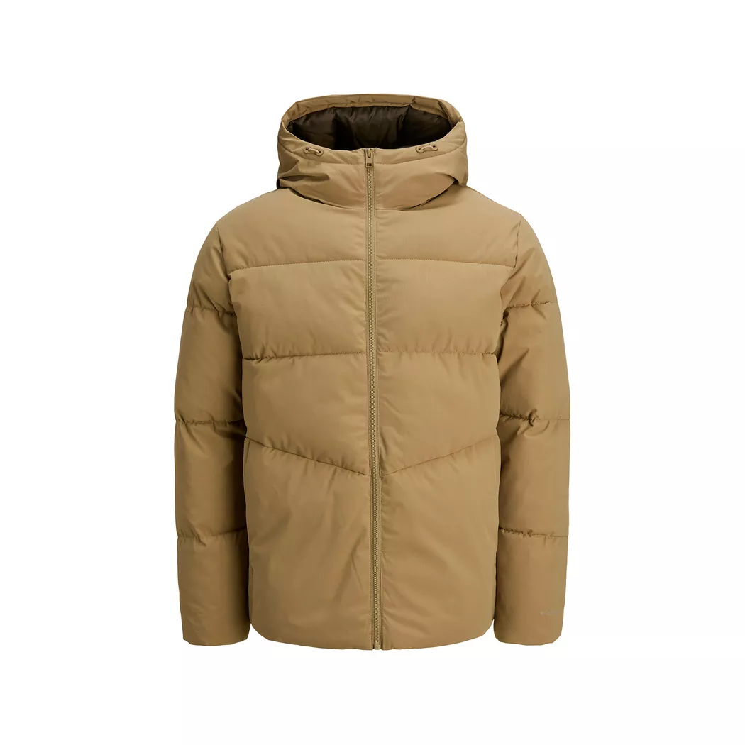 Steppjacke JACK & JONES "JJGLOBAL PUFFER JACKET", Herren, Gr. M, braun (e.wood), Web, Obermaterial: 100% Polyester, unifarben, regular fit normal, Jacken Steppjacke