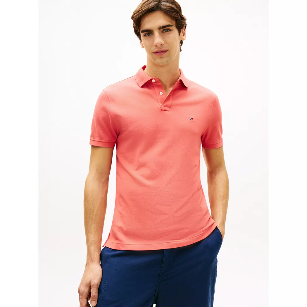 Poloshirt TOMMY HILFIGER "1985 REGULAR POLO", Herren, Gr. L, orange (vintage rot), Piqué, Obermaterial: 96% Baumwolle, 4% Elasthan, hoch geschlossener Ausschnitt, Shirts, aus Piqué