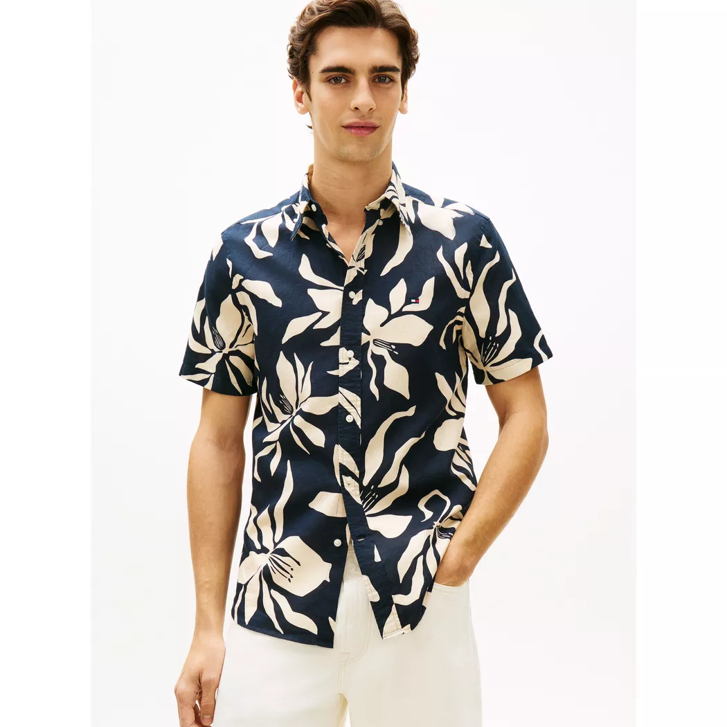 Tommy Hilfiger pour homme. MW0MW42400 Chemise à rayures bleu bengale (XL), Casuel, Lin, Manche longue