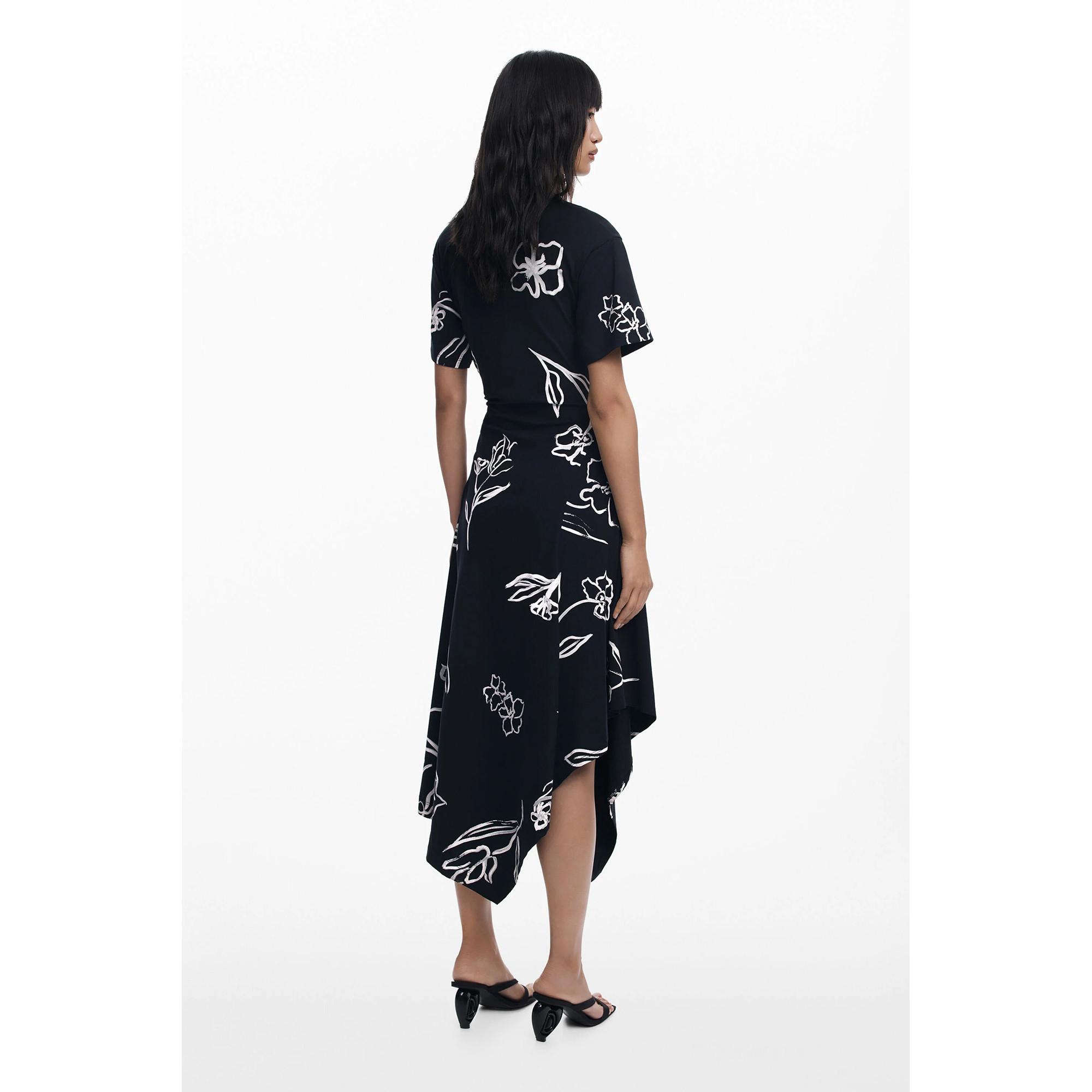 Desigual Abito Midi Maniche Corte Stampa Floreale  