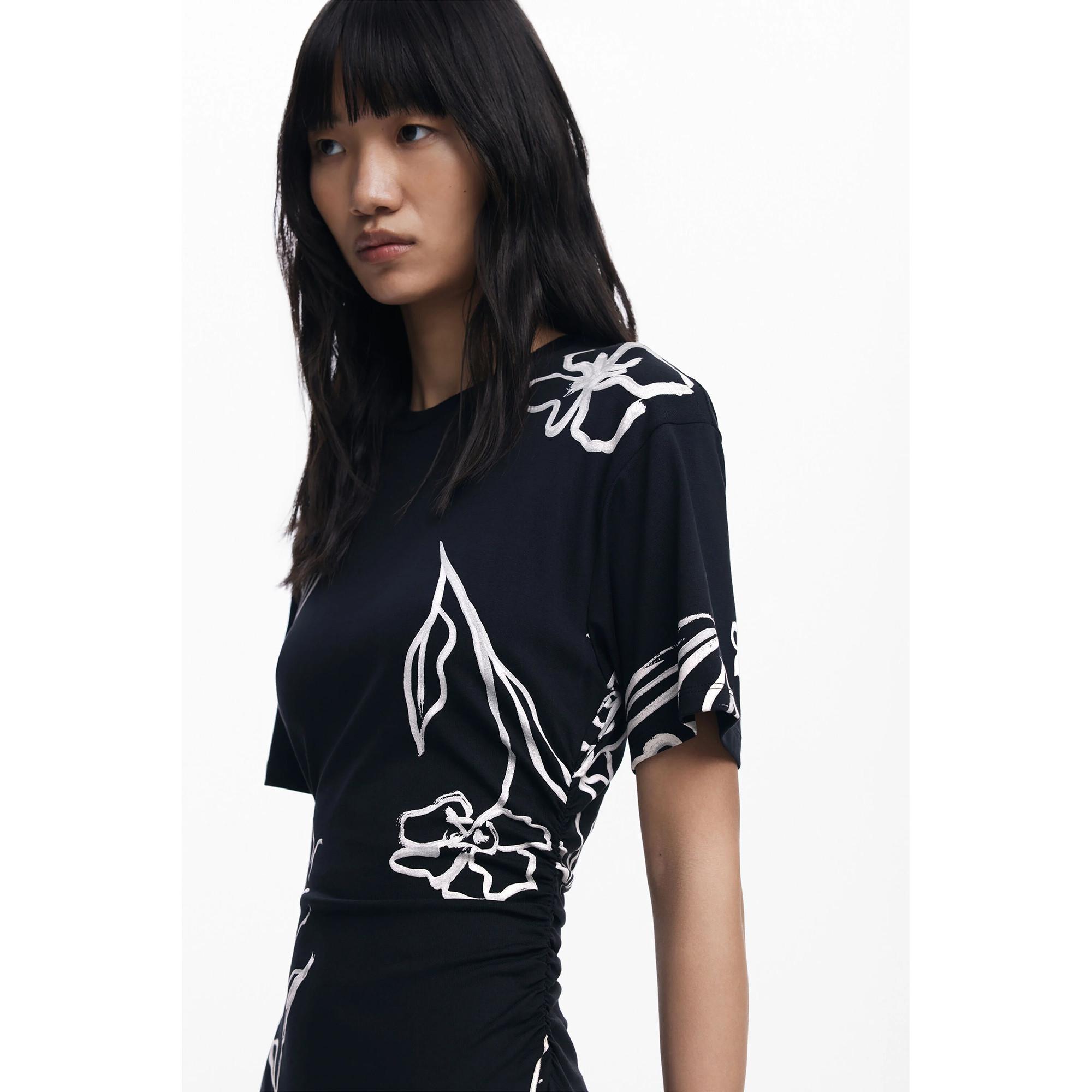 Desigual Abito Midi Maniche Corte Stampa Floreale  