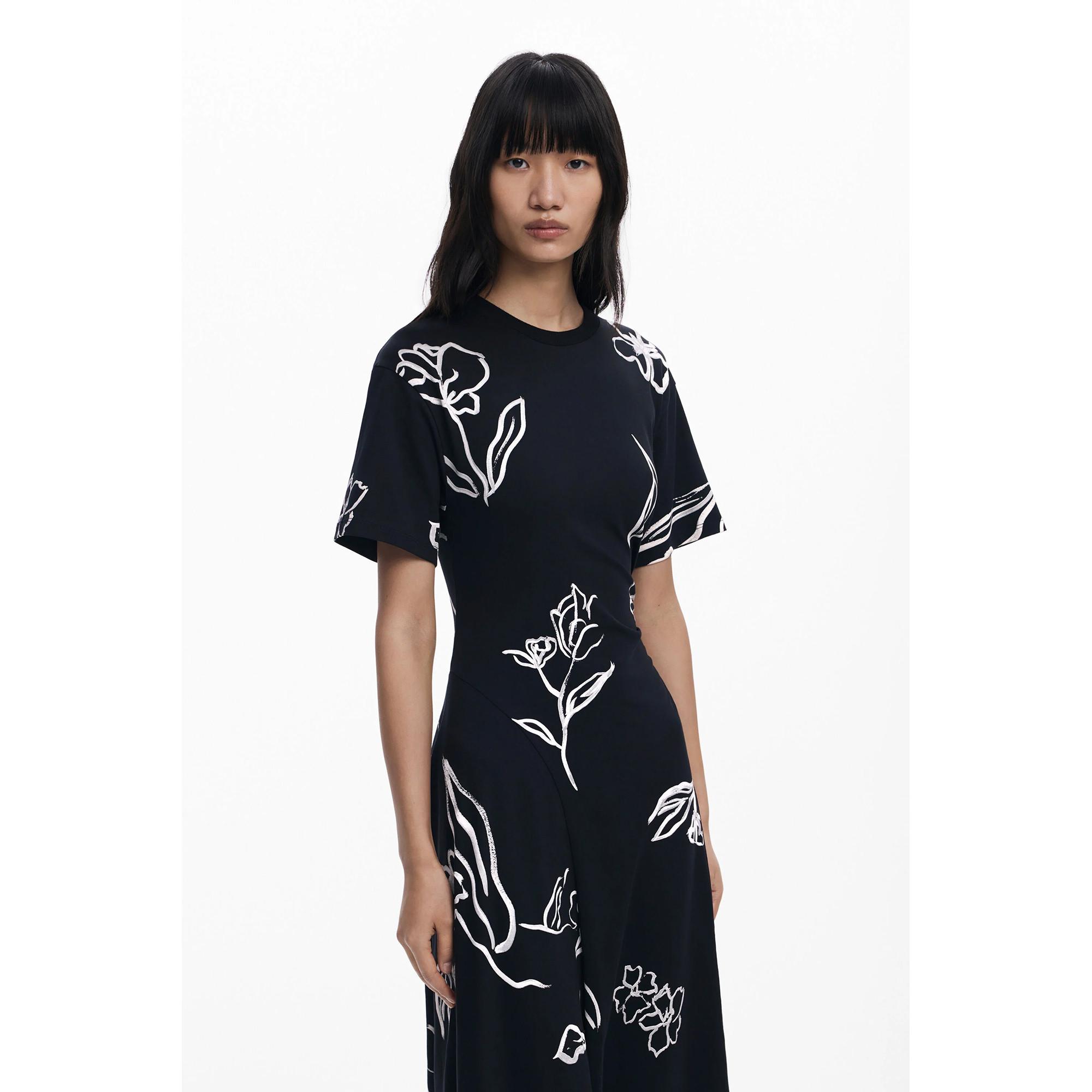 Desigual Abito Midi Maniche Corte Stampa Floreale  