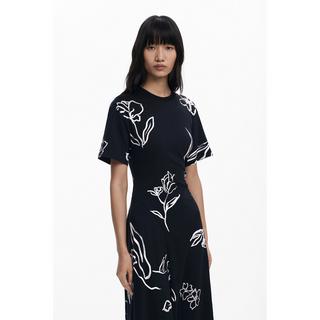 Desigual Abito Midi Maniche Corte Stampa Floreale  