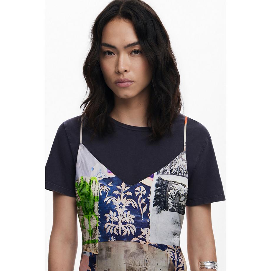 Desigual Vestito Midi Stampato con T-Shirt a Maniche Corte  